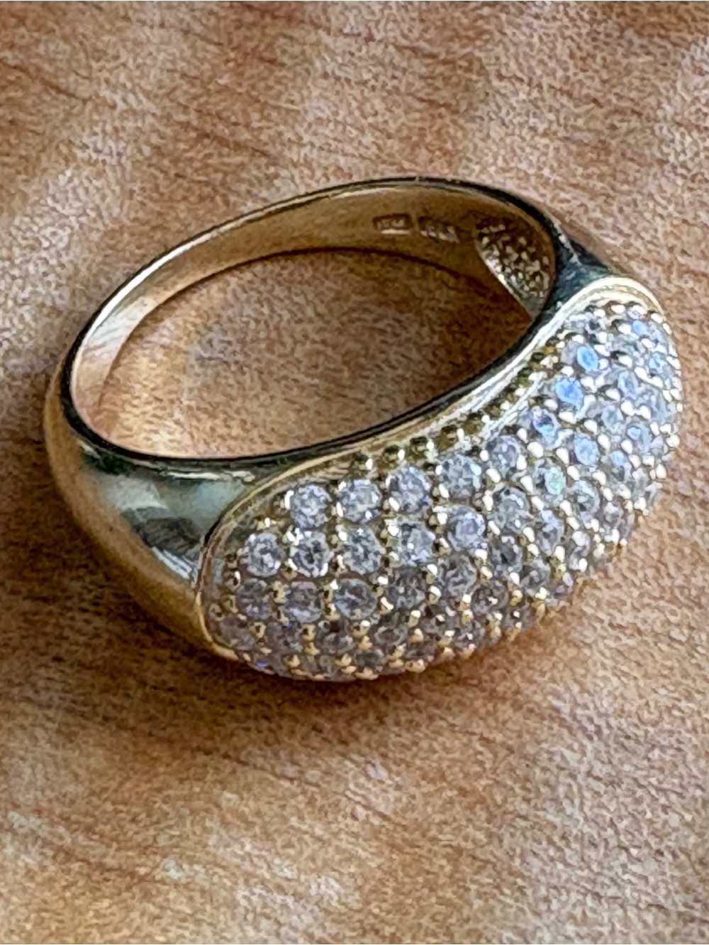 Gold Over 925 Sterling Silver Pavé Dome Ring with CZ Stones - Size 8